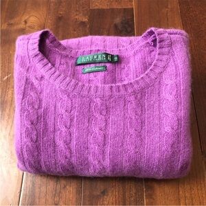 Ralph Lauren Purple Cable Knit Sweater 100% Cashmere